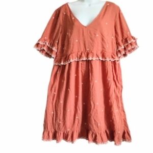 By Anthropologie Samia Ruffled Tunic Embroidered Dress sz 14